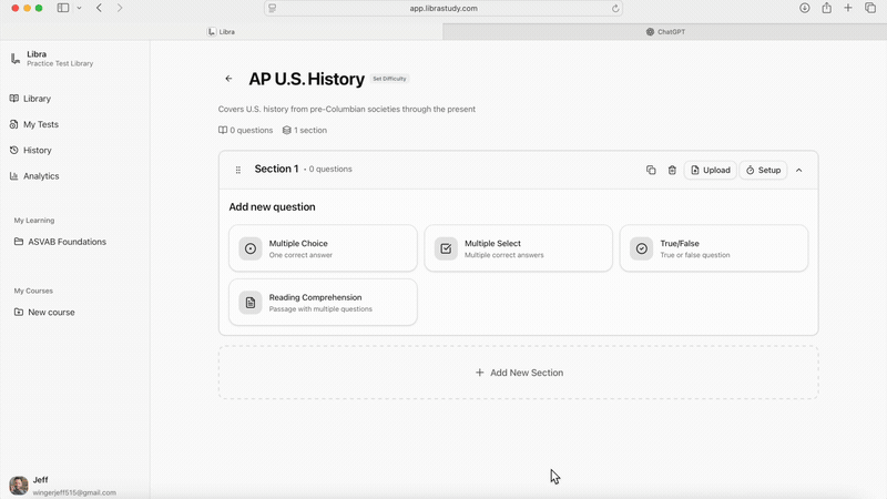 Bulk import questions from ChatGPT to create practice tests quickly